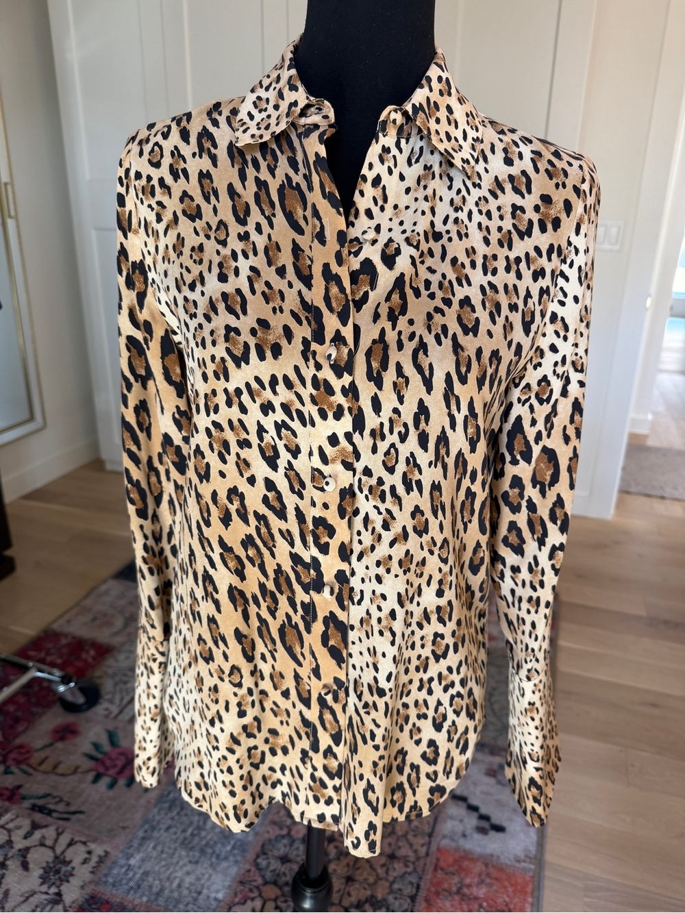 Leopard Print Long-Sleeve Shirt - Tan/Black